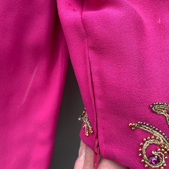 Isabelle Allard Paris Magenta Dress Gold Bead Botanical Paisley Applique - Picture 7 of 11